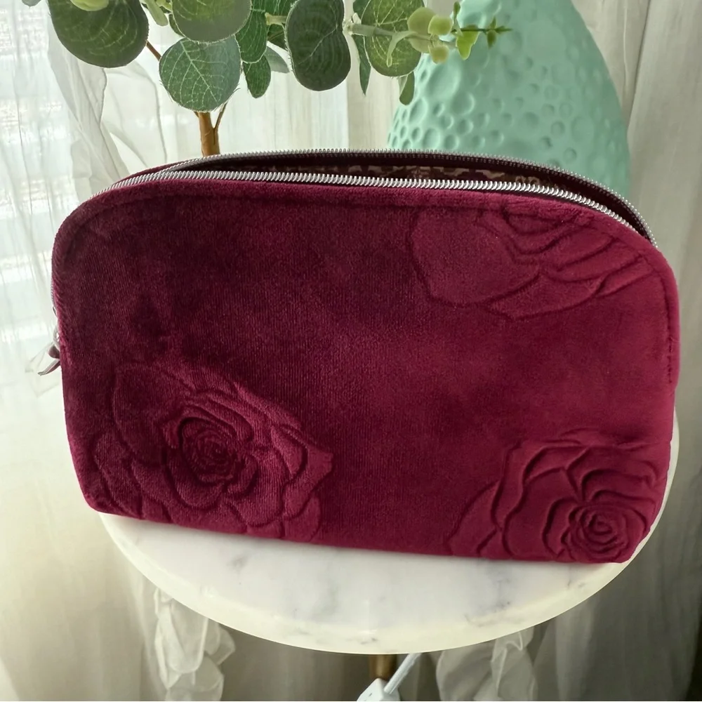 Sisley Burgundy Velvet Floral Clutch | Make Up Bag - Picture 3 of 10